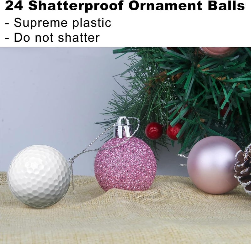 GameXcel Bubblegun Pink 1.6" Small Christmas Balls Christmas Tree Decoration Ornaments Shatterproof Hanging Balls for Birthday Halloween Holiday Wedding Decorations Set of 24pcs - Image 3